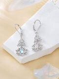 wholesale 925 Sterling Silver White Gold Plated Celtic Knot Lotus Moonstone Drop Earrings-0-2