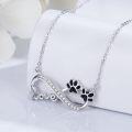 wholesale 925 Sterling Silver Infinity Love with Black Enamel Paw Prints Pendant Necklace for Women Girls  45cm Chain Length-0-2