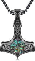 wholesale 925 Sterling Silver Blackened Viking Mjolnir Pendant with Abalone Shell and Rune Design Necklace for Men-0-0
