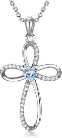 wholesale 925 Sterling Silver Moissanite Infinity Cross Birthstone Necklace 18+2-3-Mar.