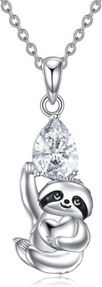 wholesale 925 Sterling Silver Panda Cub Teardrop Crystal Necklace for Women Girls Gifts Jewelry 45cm Chain Length-S-Sloth