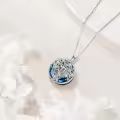 wholesale 925 Sterling Silver Blue Crystal Tree of Life Pendant Necklace with Chai Yin Yang Witch's Knot Charm-0-2