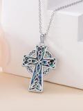 TOUPOP Sterling Silver Abalone Shell Celtic Cross Pendant Necklace-0-4