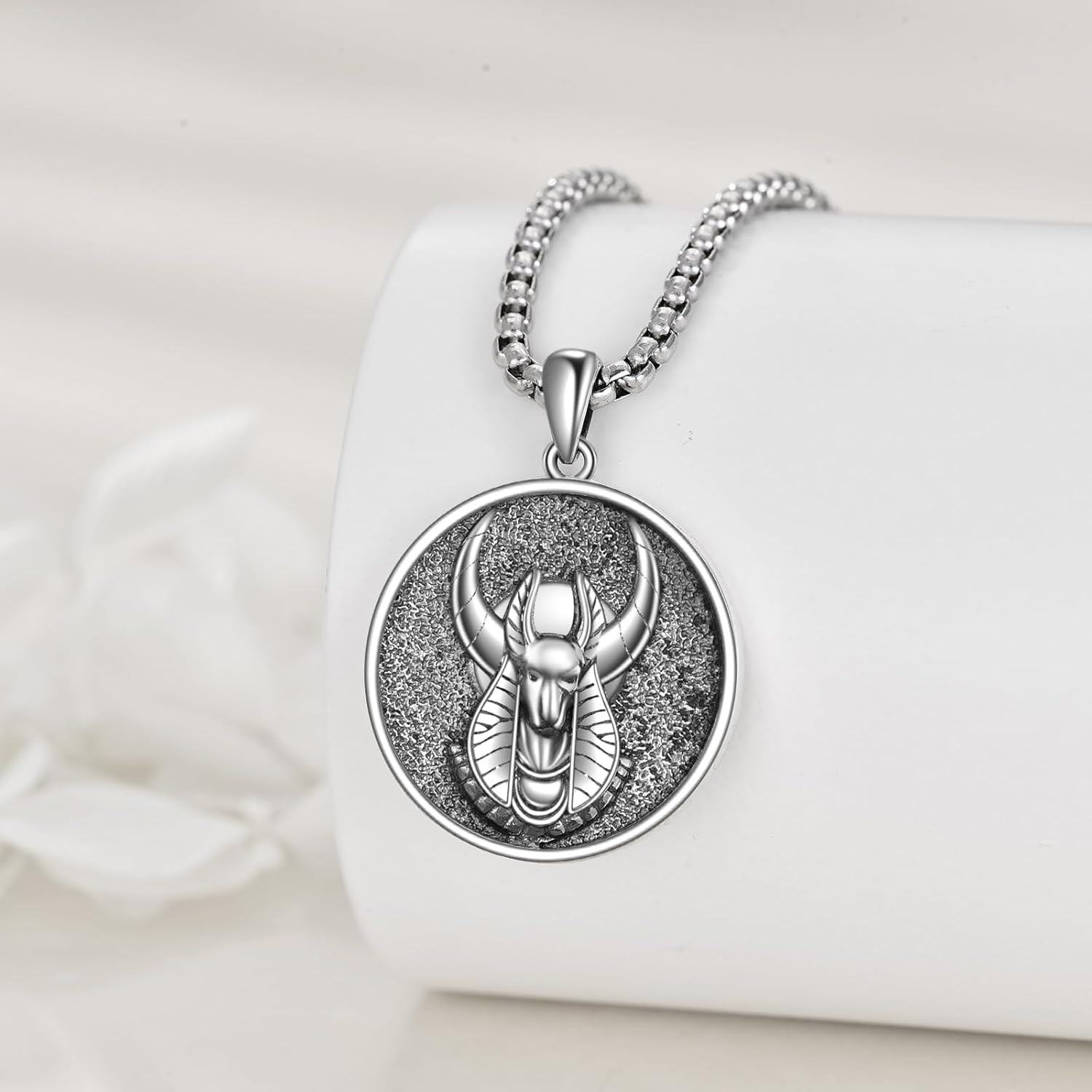 925 Sterling Silver Ancient Egypt Anubis Scarab & Eye Of Horus Charm Men's Pendant Necklaces  for Him 36 Chain Length-0-2
