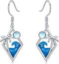wholesale 925 Sterling Silver Ocean Wave Palm Tree Dangle Earrings with Blue Enamel and Moonstone Accents-0-0