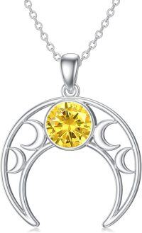 wholesale 925 Sterling Silver Triple Moon Pendant Necklace with Birthstone-November