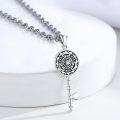 wholesale 925 Sterling Silver Key Design Pendant Necklace with Black Enamel and Crystal Accents - Gifts for Her Him-0-5