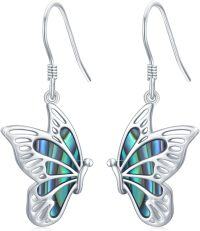 wholesale 925 Sterling Silver Butterfly Dangle Earrings - Hypoallergenic Perfect for Sensitive Ears Mother's Day Gift for Women & Butterfly Lovers Comes with Present Box-Green