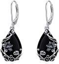 wholesale Daisy/hibiscus/lotus/rose/peony/sunflower Earrings 925 Sterling Silver Teardrop Black Onyx Dangle Earrings Vintage Flower Jewelry Gifts For Women -0-0
