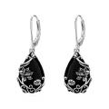 TOUPOP Sterling Silver Black Onyx Daisy Hibiscus Lotus Rose Peony Sunflower Dangle Earrings-0-0