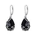 TOUPOP Sterling Silver Black Onyx Daisy Hibiscus Lotus Rose Peony Sunflower Dangle Earrings-0-0