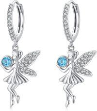 wholesale 925 Sterling Silver Blue Crystal Fairy Angel Dangle Drop Earrings for Women-Silver