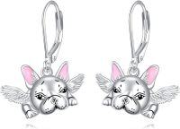 wholesale 925 Sterling Silver French Bulldog Angel Wing Drop Earrings Gift for Women-French Bulldog