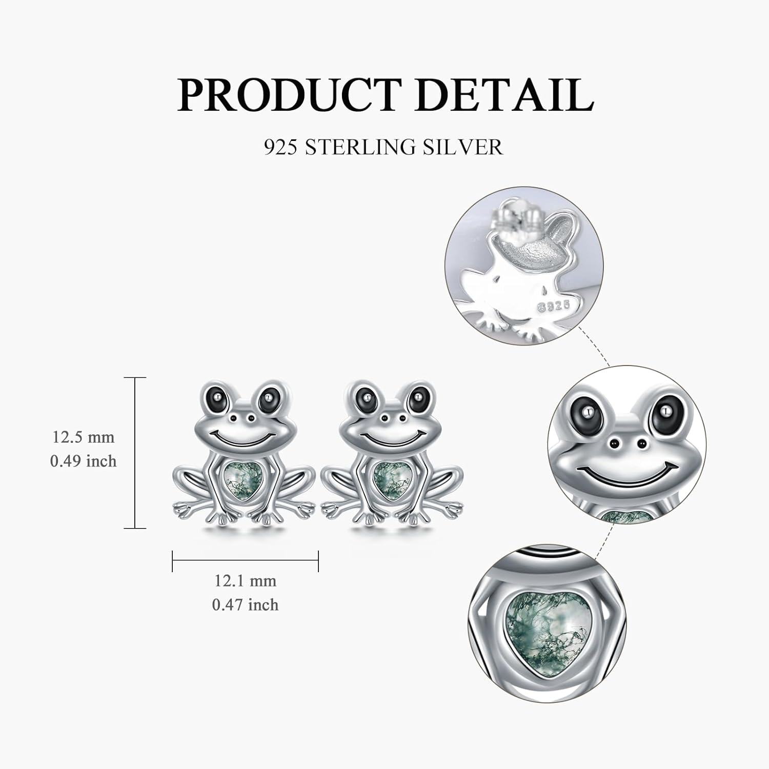 925 Sterling Silver Green Stone Frog Stud Earrings - Cute Animal  for Girls and Women-0-3