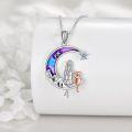 wholesale 925 Sterling Silver Moon & Cat Charm Necklace for Women - Purple Glittery Stone Pendant -0-2