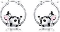 wholesale 925 Sterling Silver Cow Cartoon Charm Hoop Earrings for Girls and Women Gift Idea-Cow