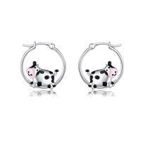wholesale 925 Sterling Silver Cow Cartoon Charm Hoop Earrings for Girls and Women Gift Idea-Cow