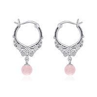 wholesale 925 Sterling Silver Green Moss Agate & Carved Butterfly Design Dangle Drop Earrings for Women Girls  4cm Long-Rose Quartz