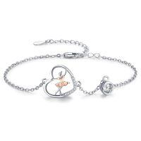 wholesale 925 Sterling Silver Heart Charm Bracelet Wholesale With Crystal Pendant And Rose Gold Accents-Ballerina-B