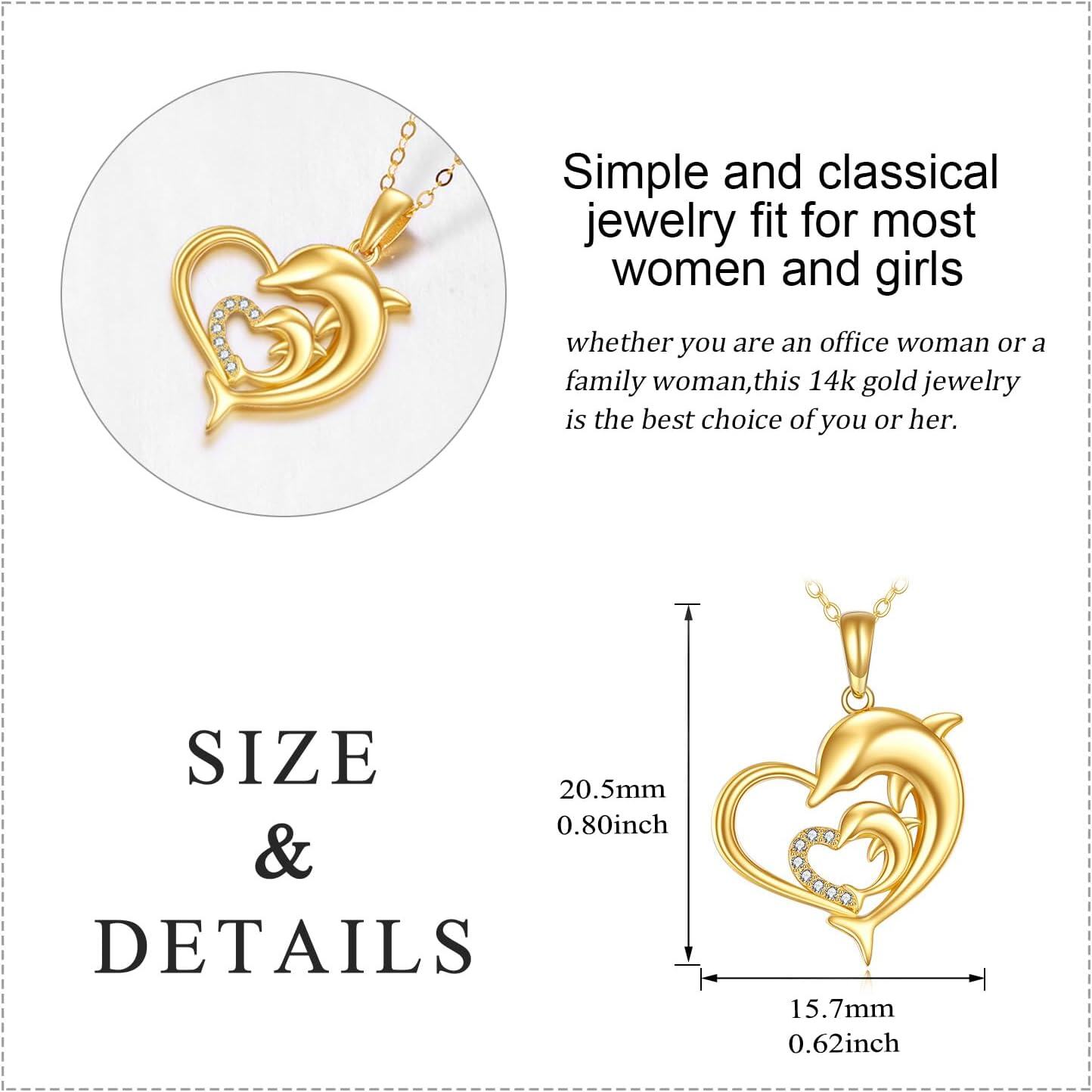 wholesale 14K Gold Dolphin in Heart Shape Pendant Necklace with Cubic Zirconia Gifts for Women-0-4
