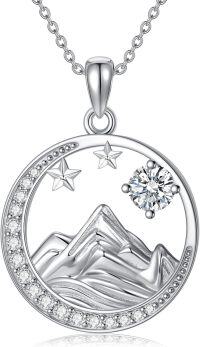 wholesale 925 Sterling Silver 925 with Cubic Zirconia Pendant - Mountain & Stars Design Necklaces for Women-Mountain Moon