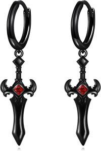 wholesale Black  Red Crystal Sword Drop Dangle Earrings Norse Viking s for Women Men 3D Design Gothic Style Accessories-Black Sword