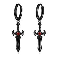 wholesale 925 Sterling Silver Black Gold Plated Gothic Dagger Red Crystal Drop Earrings-Black Sword