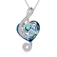TOUPOP Sterling Silver Crystal Musical Note Necklace-undefined