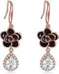 wholesale Rose Gold 925 Sterling Silver Black Flower Drop Earrings with Cubic Zirconia for Women Girls Gift Set-0-0