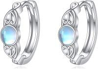 wholesale 925 Sterling Silver Round Blue Moonstone Huggie Hoop Earrings-Hoop