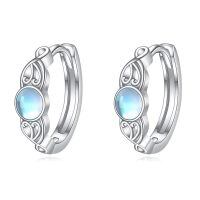 wholesale 925 Sterling Silver Round Blue Moonstone Huggie Hoop Earrings-Hoop