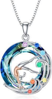 wholesale 925 Sterling Silver Rainbow Crystal Dancing Girl Pendant Necklace for Women and Girls-Gymnastics