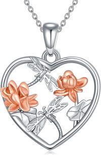 wholesale 925 Sterling Silver Heart-Shaped Lotus Flower and Dragonfly Pendant Necklace for Women's Gifts-Dragonfly