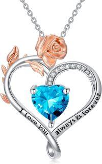 wholesale 925 Sterling Silver Rose Heart Birthstone Necklace for Women Valentine s Day Mother s Day Gift-12-December Birthstone