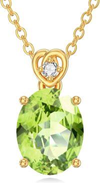 wholesale 14K Gold Diamond (I2 I3) 2Ct Oval Birthstone Necklace for Women Mom-Peridot