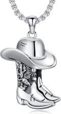 wholesale 925 Sterling Silver Cowboy Boot Pendant Necklace  with Cactus and Hat Charm - Western s for Women & Men-0-0