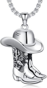 wholesale 925 Sterling Silver Cowboy Boot Pendant Necklace  with Cactus and Hat Charm - Western s for Women & Men-Cowboy Necklace