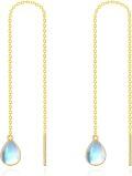 wholesale 14K Gold Teardrop Moonstone Threader Earrings for Women - Elegant Long Dangle s for Mothers' Day or Birthdays-0-0