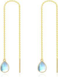wholesale 14K Gold Teardrop Moonstone Threader Earrings for Women - Elegant Long Dangle s for Mothers' Day or Birthdays-2-Moonstone Threader