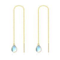 wholesale 14K Gold Teardrop Moonstone Threader Earrings for Women - Elegant Long Dangle s for Mothers' Day or Birthdays-2-Moonstone Threader