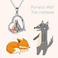 wholesale 925 Sterling Silver Heart Shaped Kitsune Fox Pendant Necklace with Rose Gold Accents and Cubic Zirconia Stones for Women Girls  43cm Chain Length-0-5