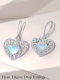 wholesale 925 Sterling Silver Blue Moonstone Filigree Heart Drop Earrings-0-4