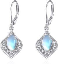 wholesale 925 Sterling Silver Blue Moonstone Leverback Drop Earrings 42mm-Moonstone -3