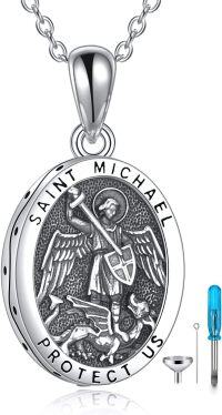 wholesale 925 Sterling Silver Saint Michael Protect Us Oval Medallion Travel Protection Pendant Necklace 45cm Chain with Cleaning Brush and Funnel Set-St. Michael Urn
