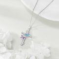 wholesale 925 Sterling Silver Dragonfly Cross Necklace with Blue and Purple Stones Birth Flower Jewelry for Women-0-1