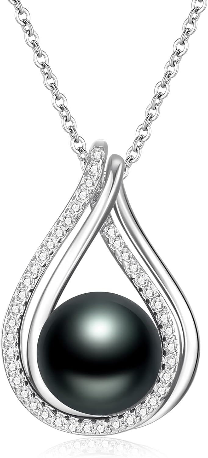 Sterling Silver Black Pearl Pendant Necklace Infinity Design 10mm 18 +2 Chain Gift for Valentine s Mother s Day-0-1