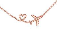wholesale 925 Silver Airplane Necklace with Stone - Elegant Jewelry Gift for Travel Lovers, Hypoallergenic, 16+2 Chain, Beautiful Packaging-rose gold