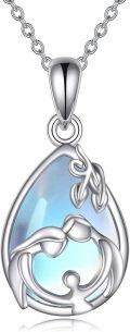 wholesale 925 Sterling Silver Teardrop Shape Opalite Stone Pendant Necklaces for Women Mothers Day Gifts-0-0