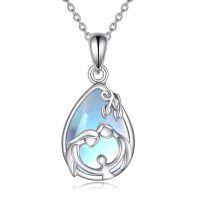 wholesale 925 Sterling Silver Teardrop Shape Opalite Stone Pendant Necklaces for Women Mothers Day Gifts-Family Necklace