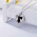 wholesale 925 Sterling Silver Heart-Shaped Double Dragon Pendant Necklace with Black Austrian Crystals for Women and Girls-0-1